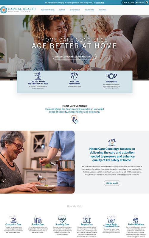 Screenshot of Capital Home Health Care website home page.